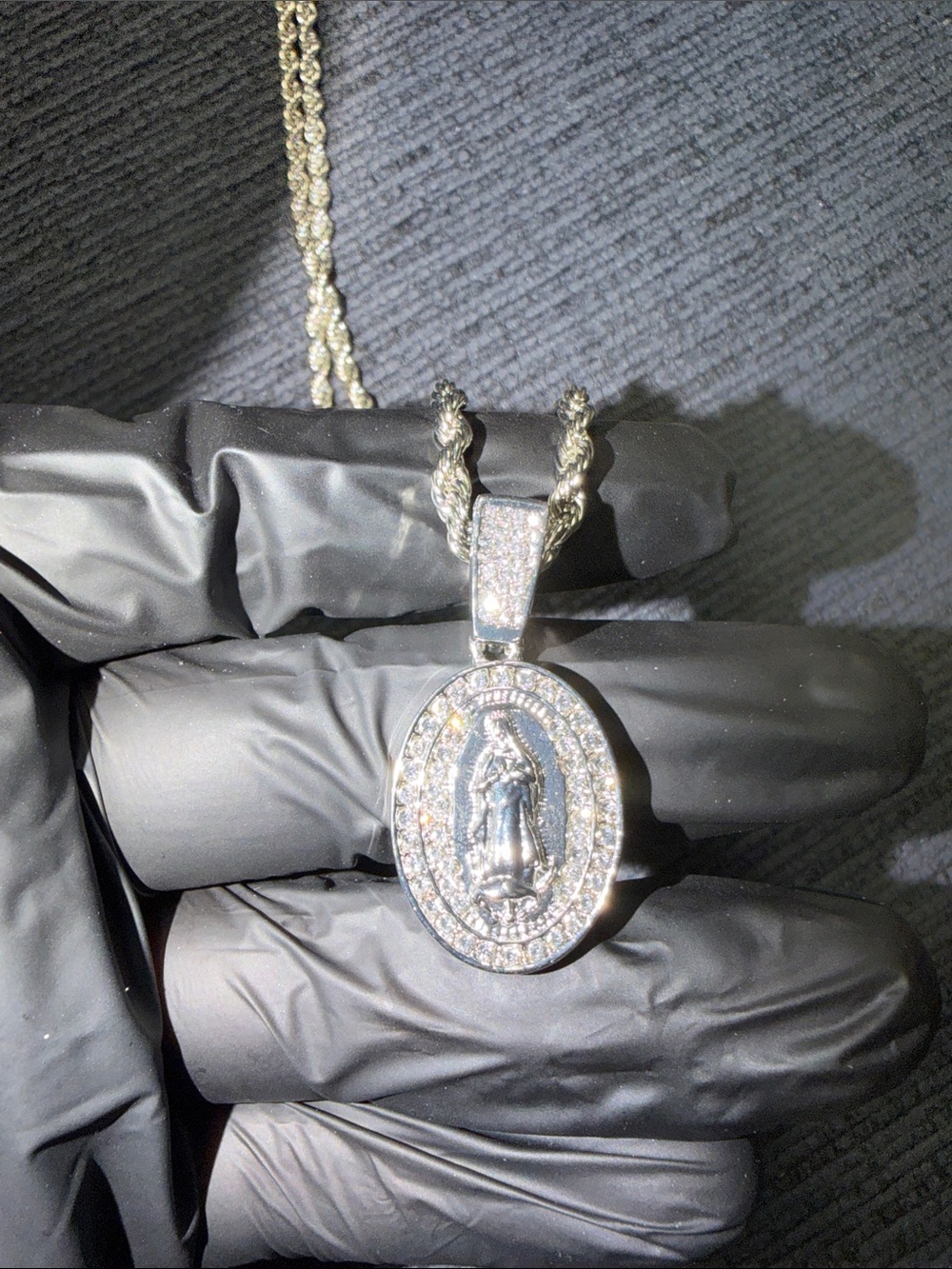 Sterling Miraculous Virgin Mary Pendant Necklace - Silver Tone